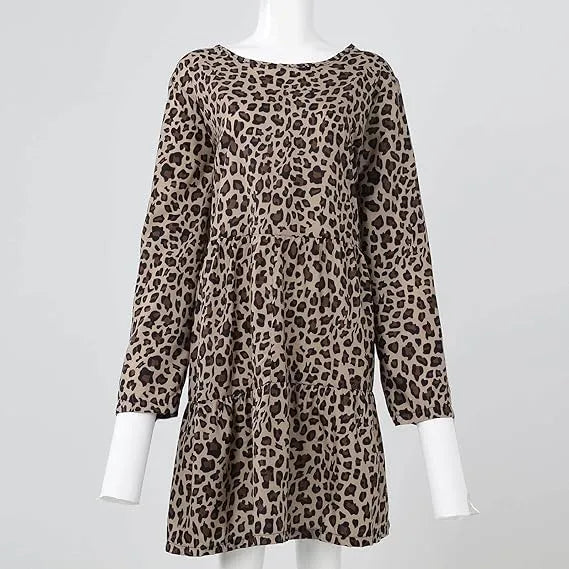 Bequemen Langarm Kleid mit Leopardenmuster