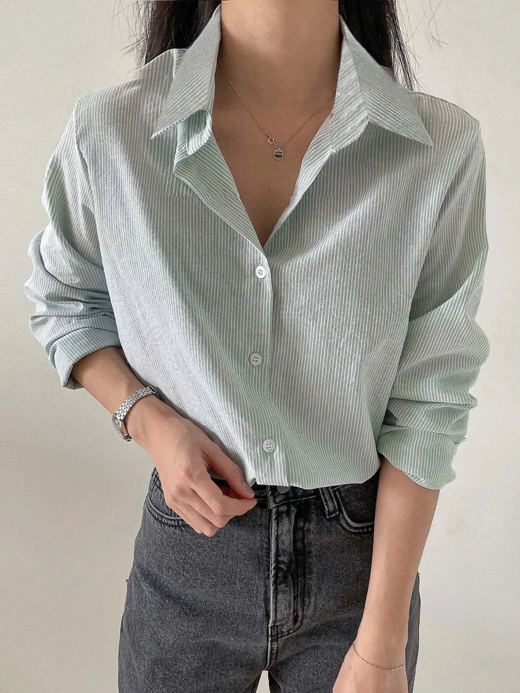 Blusa Feminina Manga Longa Modelo Camisa Verde
