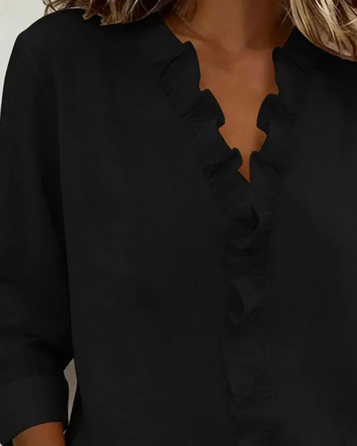 Luchtige Dames Blouse met Ruches V-hals