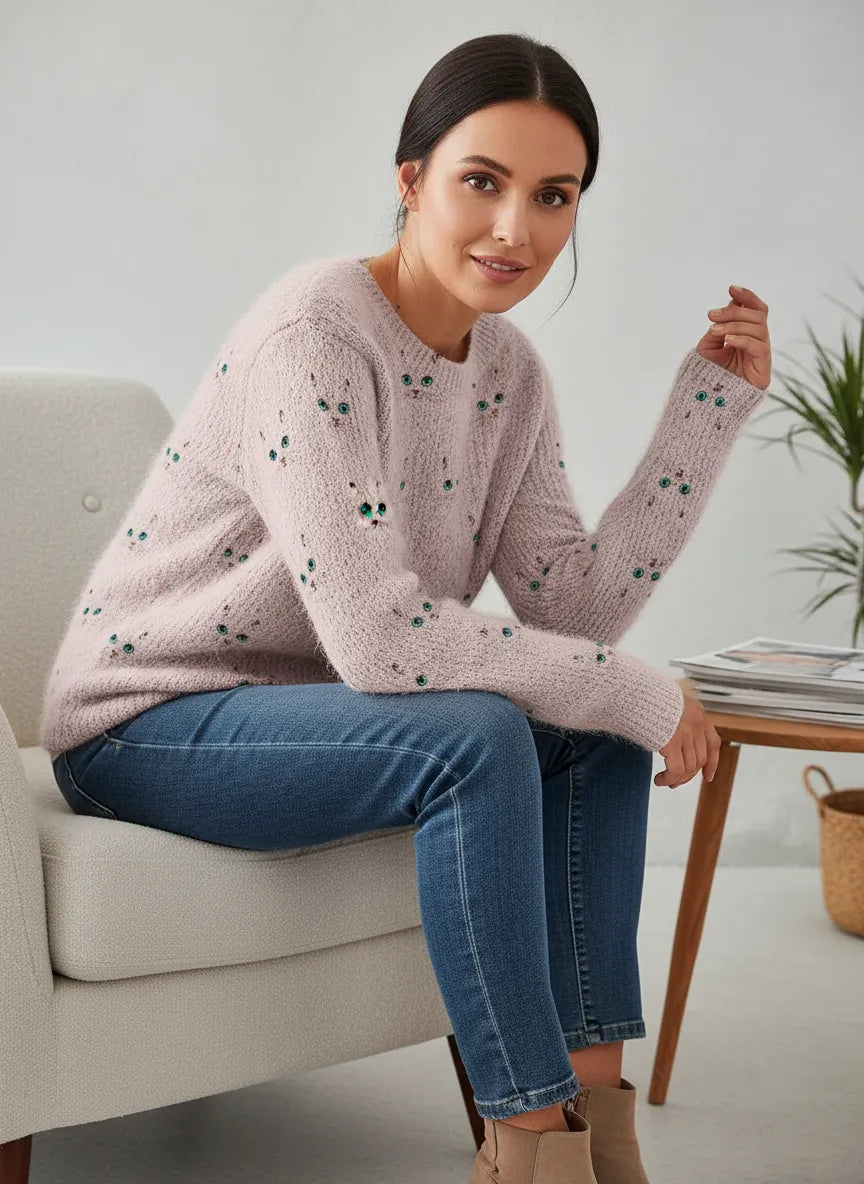 Salora Zeitloser Pullover mit Katzen-Design