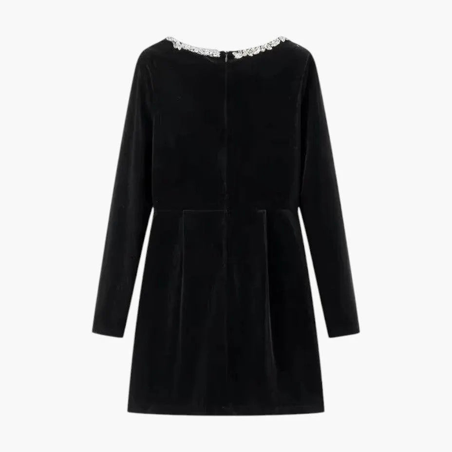 Women's Mini Dress with V-Neck and Pearl Detailing