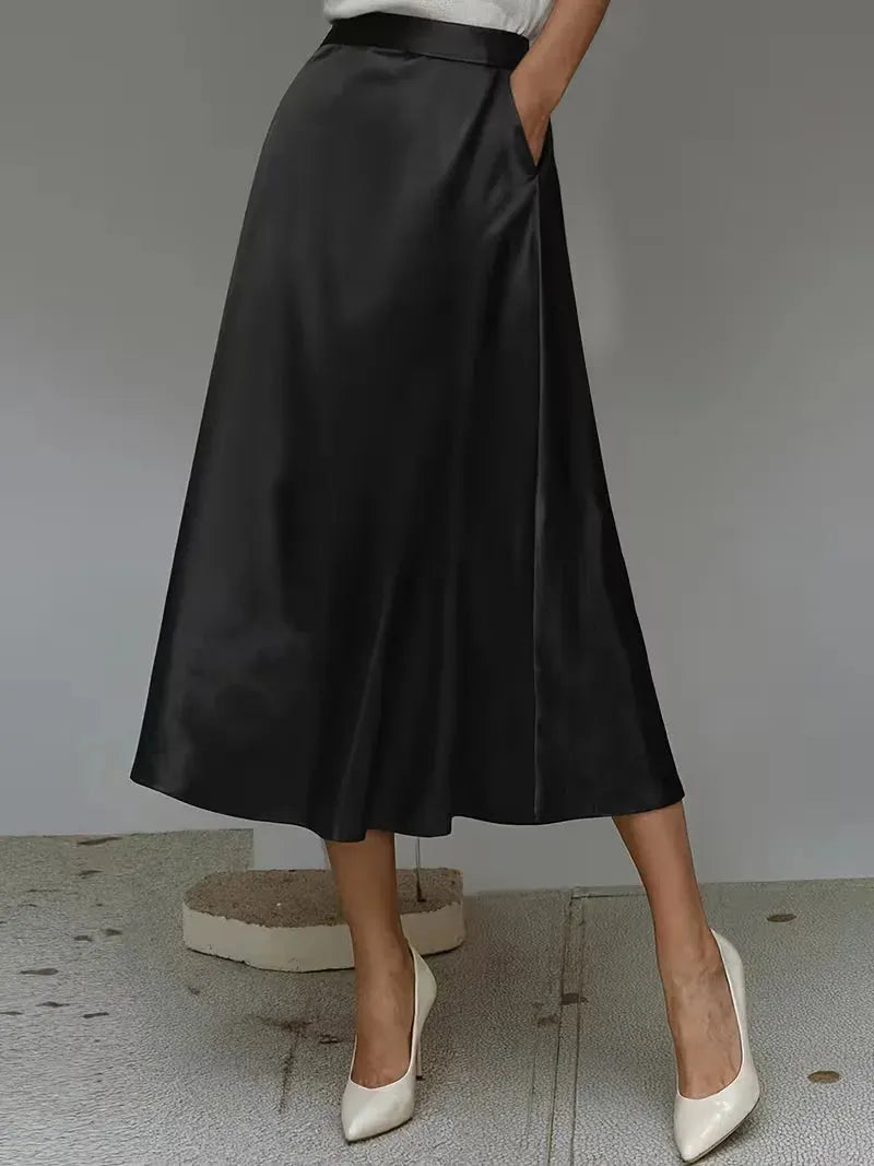 Satin Skirt for Women with High Waist and Midi Length