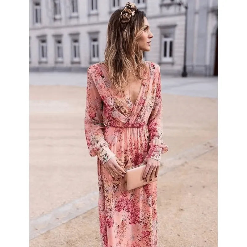 Romantic Charm Floral Bohemian Long Dress for Women