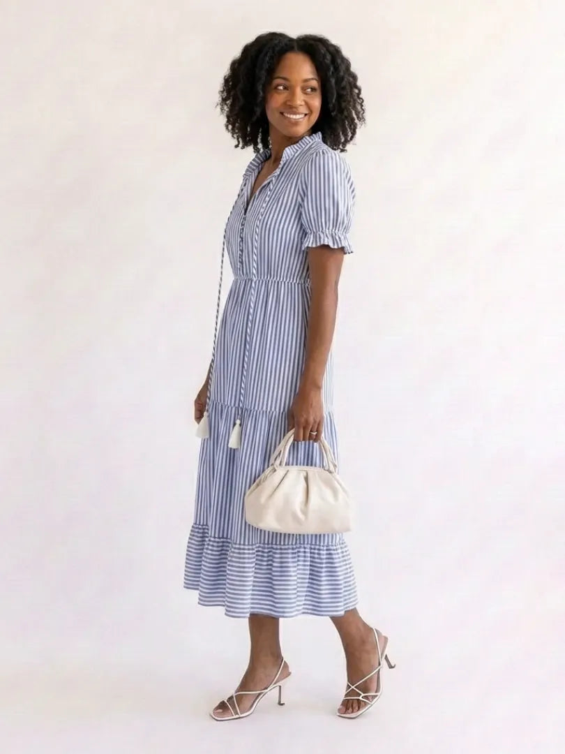 Dakota | Short Sleeve Striped Tiered Midi Dress