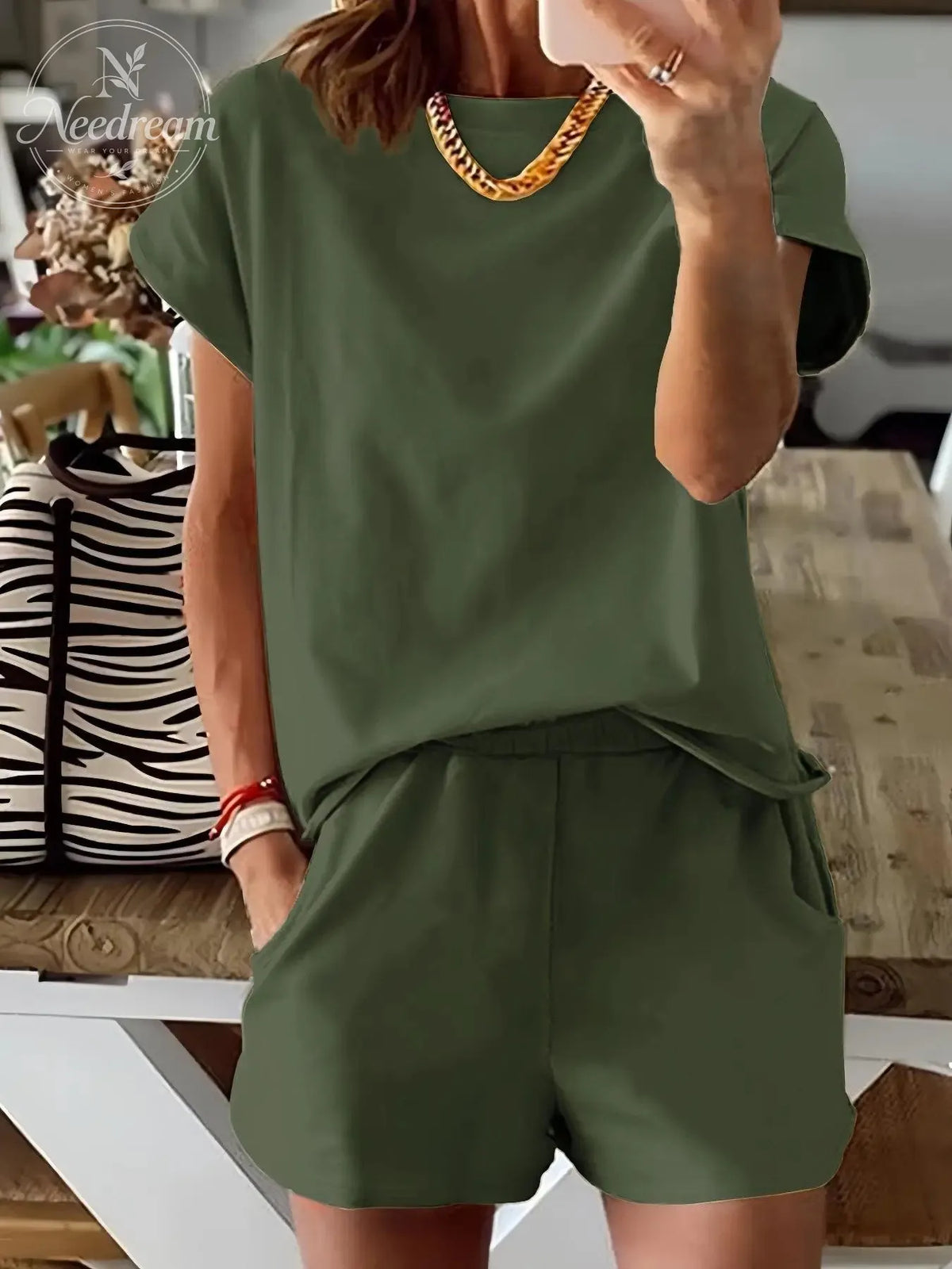 Women's Summer Short Sleeve Plain Set
