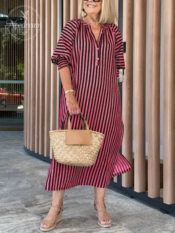 New🔥 Striped Buttoned Vacation Dress