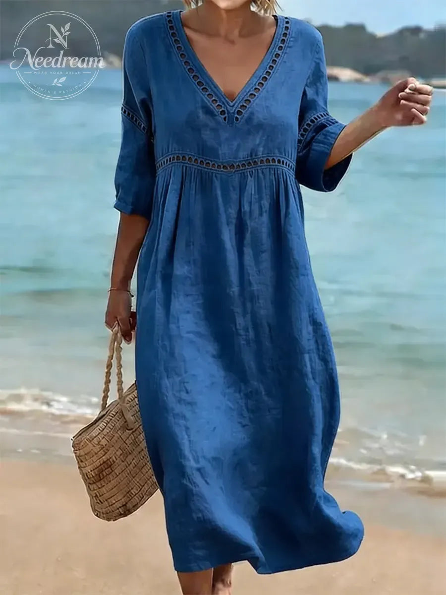 Women's Solid Color Retro Casual Stylish Vacation Cotton Dress
