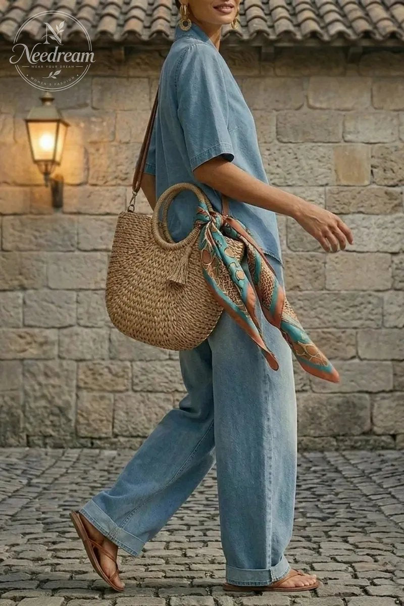 Women's Casual Cozy Minimalist Denim Two-piece Set