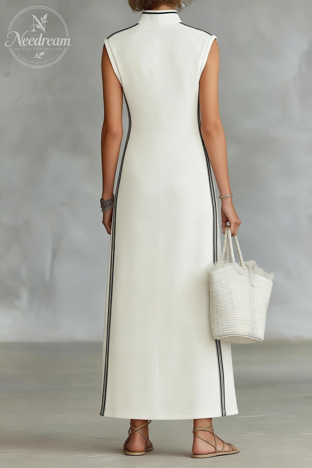 Women's Minimalist Athletic-Style Sleeveless Henley Maxi Dress