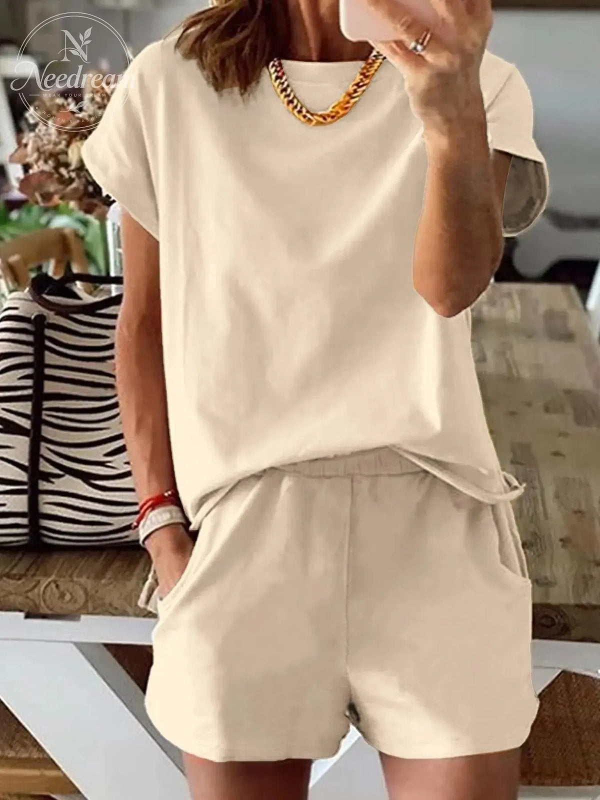 Women's Summer Short Sleeve Plain Set