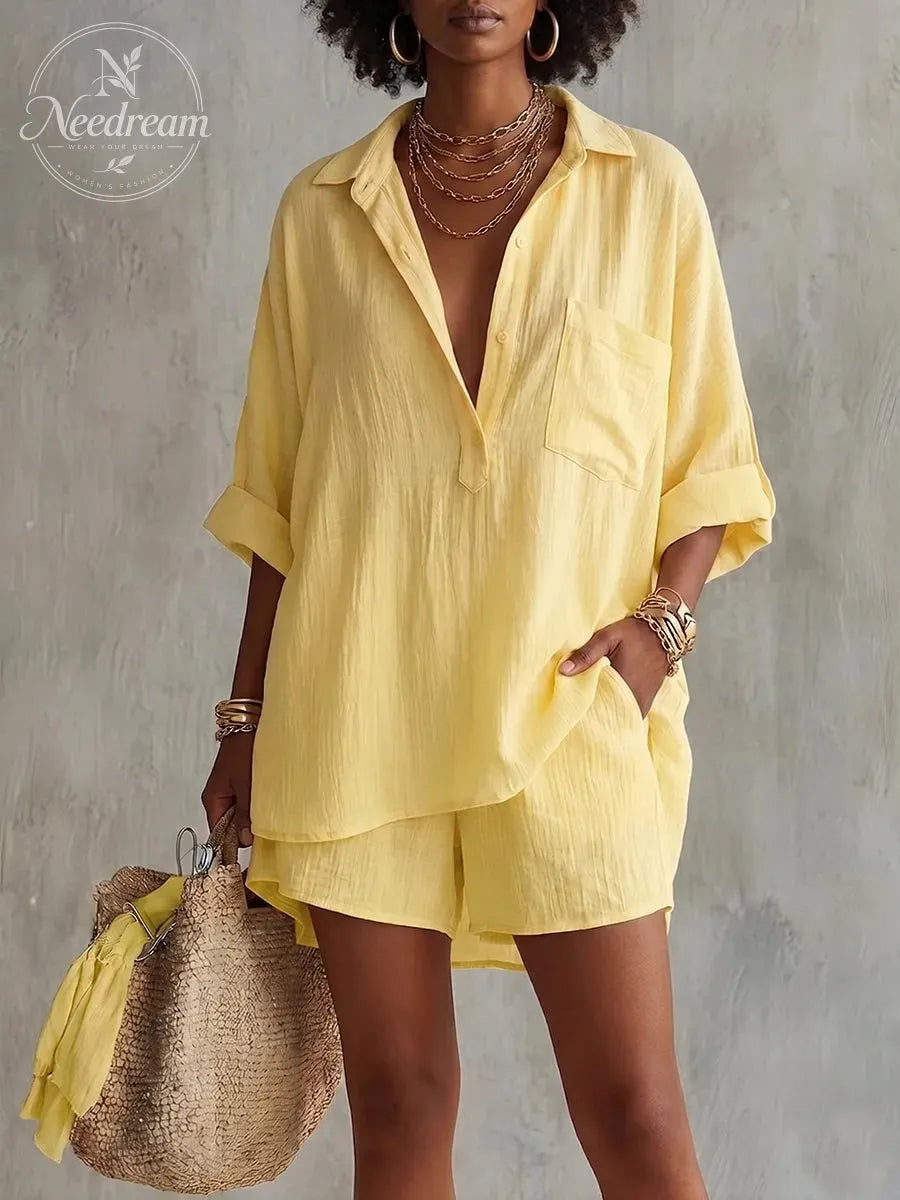 Minimalist Casual Cotton-Linen Two-Piece Set