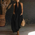 2026 Minimalist Halter Neck Maxi Dress | Casual Loose Fit Summer Dress with Pockets for Women