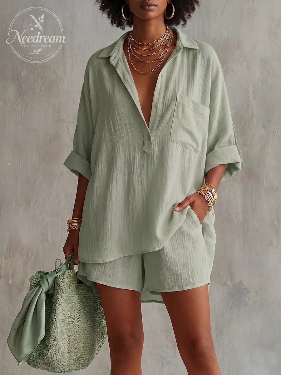 Minimalist Casual Cotton-Linen Two-Piece Set