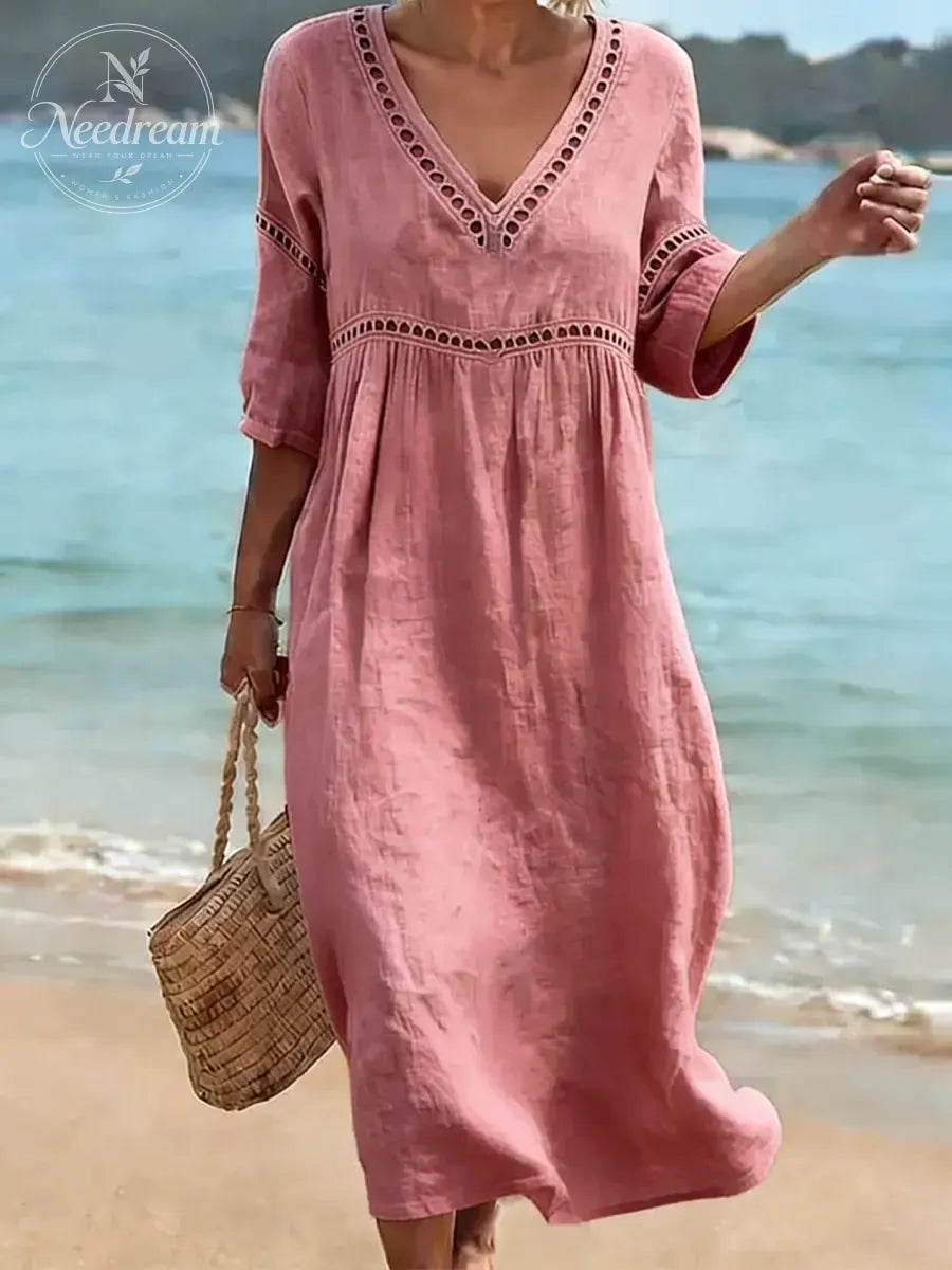 Women's Solid Color Retro Casual Stylish Vacation Cotton Dress