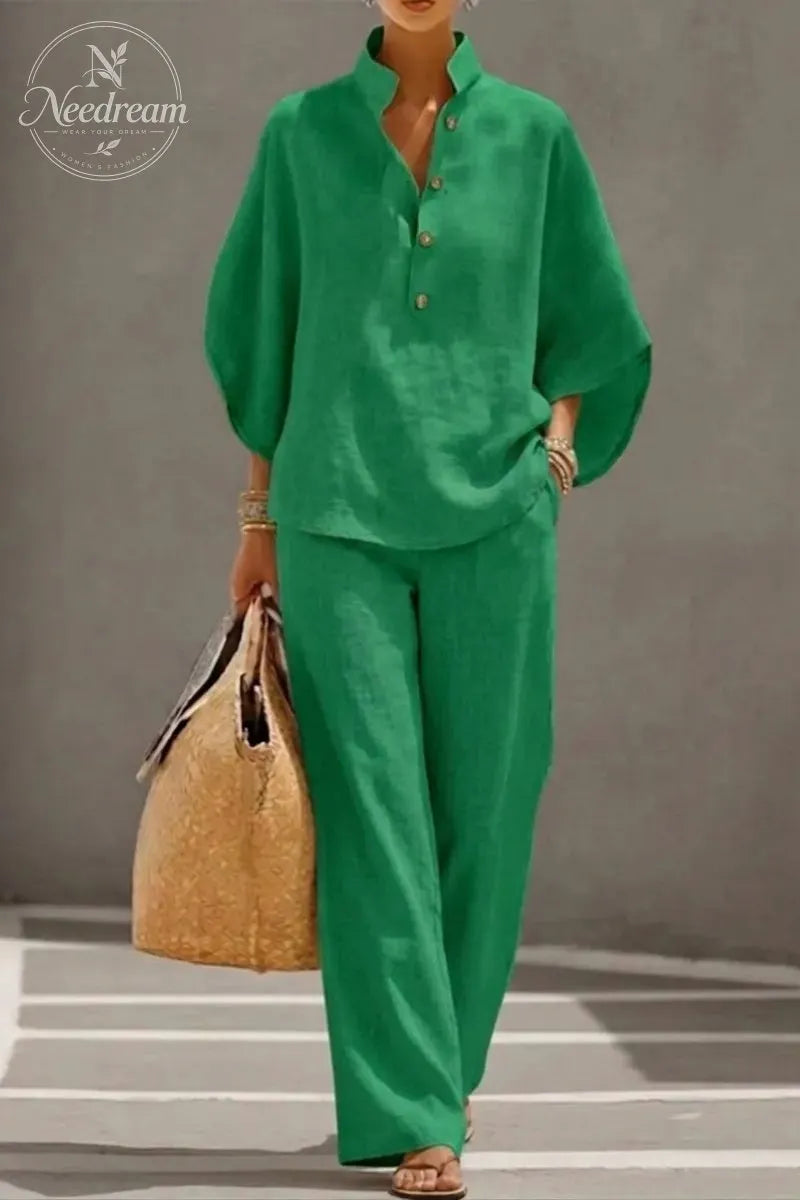Women’s Batwing Sleeve Linen Cotton Two-Piece Set