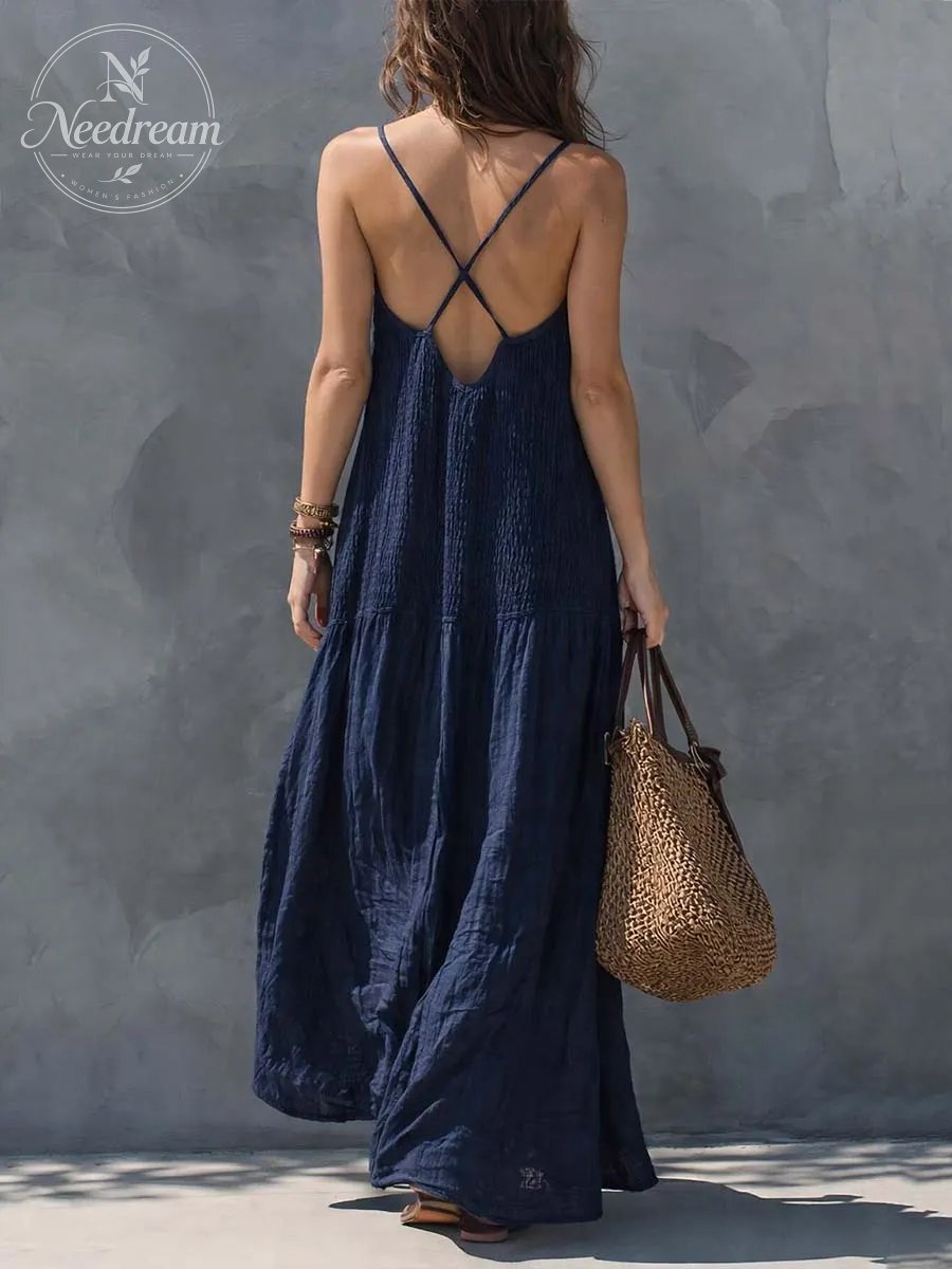 Bohemian Patchwork Cotton Linen Maxi Dress