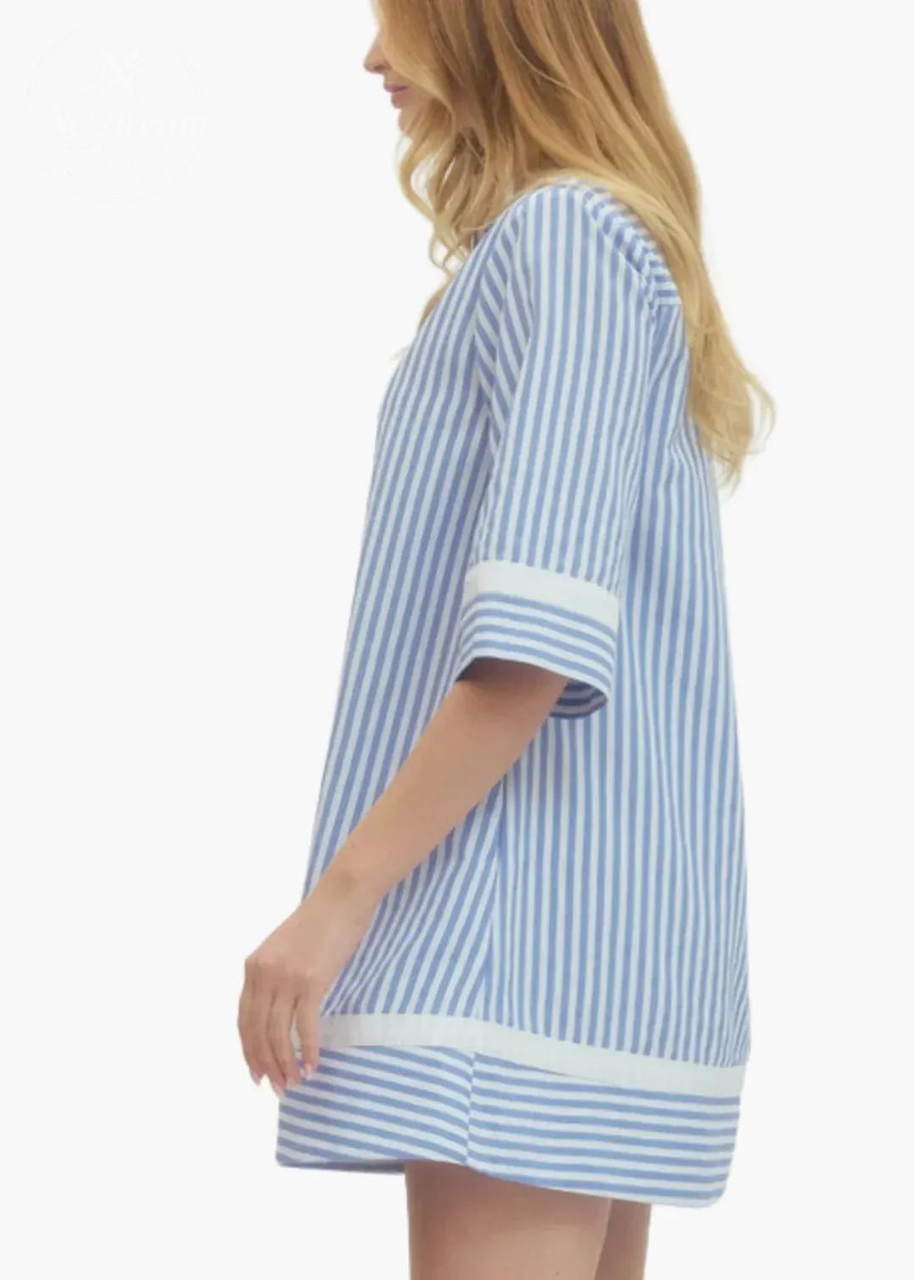 V-Neck Short Sleeve Striped Dress