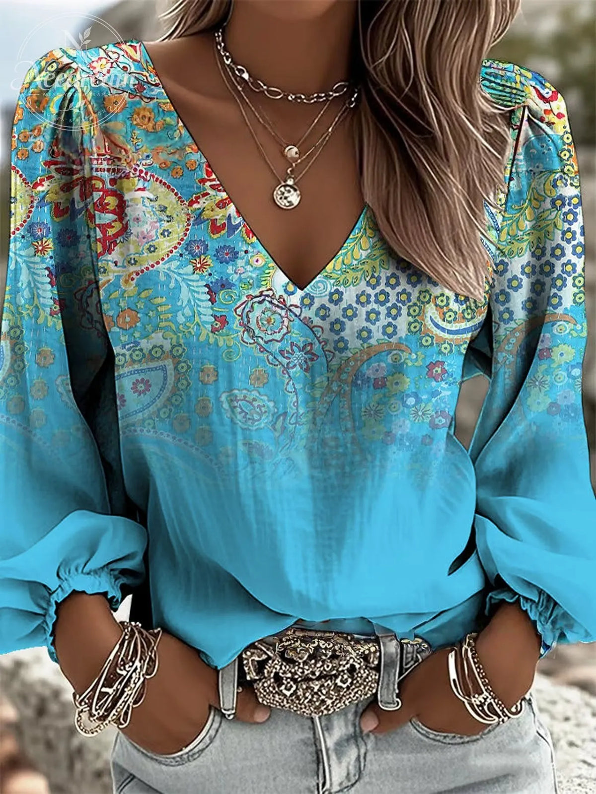 Women's Floral Paisley Pattern Fashion Casual Blouse